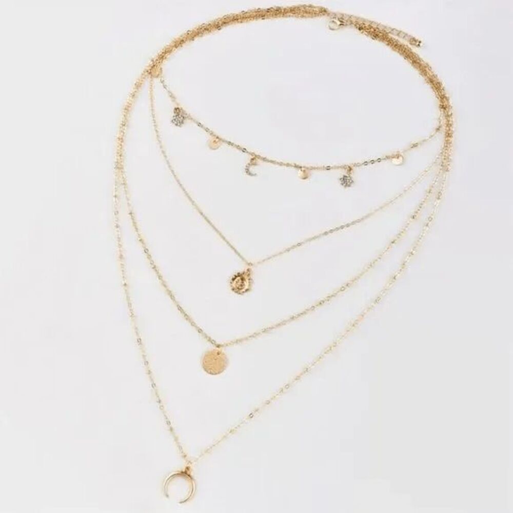 Women’s Layered Fashion Moon Sun Necklace - Picture 4 of 4